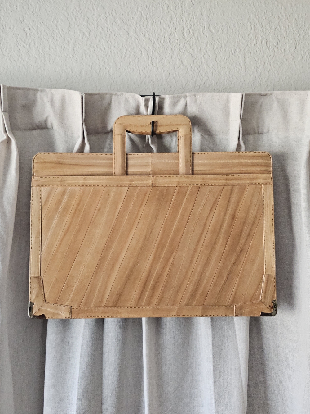 Vintage Eel Skin Briefcase / Portfolio Case – Tan Camel Leather – Structured